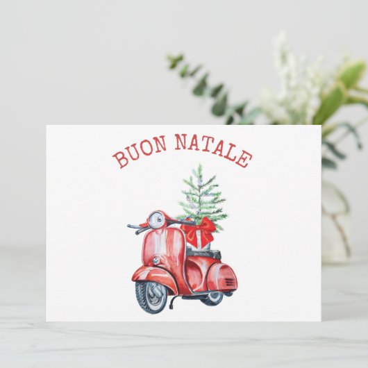 Cute Scooter Buon Natale Vakantie Groet  Feestdagenkaart (Staand voorkant)