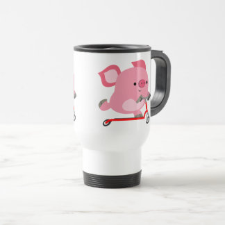 Cute Scooter-Riding Cartoon Pig Commuter Mok
