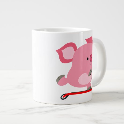 Cute Scooter Riding Cartoon Pig Grote Koffiekop (Voorkant rechts)