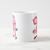 Cute Scooter Riding Cartoon Pig Grote Koffiekop (Voorkant)