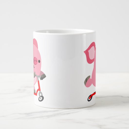 Cute Scooter Riding Cartoon Pig Grote Koffiekop (Voorkant)