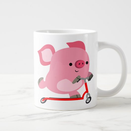 Cute Scooter Riding Cartoon Pig Grote Koffiekop (Rechts)