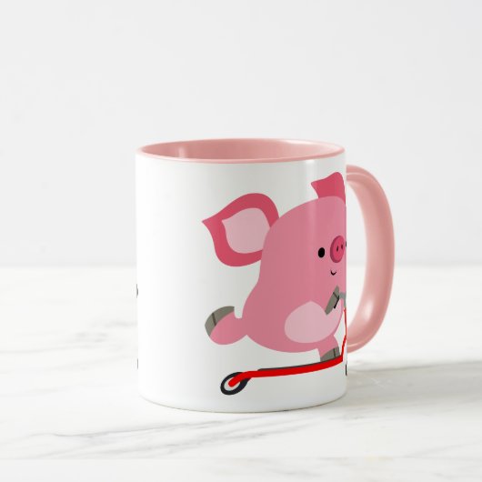 Cute Scooter Riding Cartoon Pig Mok (Voorkant rechts)