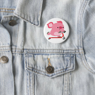Cute Scooter Riding Cartoon Pig Ronde Button 5,7 Cm