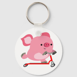 Cute Scooter Riding Cartoon Pig Sleutelhanger
