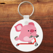 Cute Scooter Riding Cartoon Pig Sleutelhanger (Voorkant)