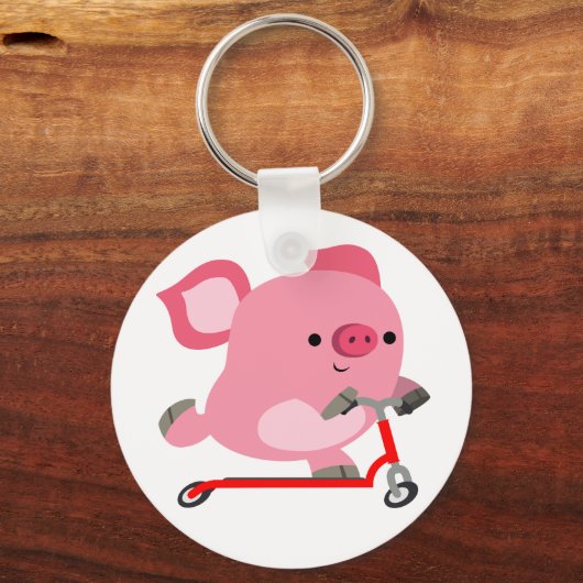 Cute Scooter Riding Cartoon Pig Sleutelhanger (Voorkant)