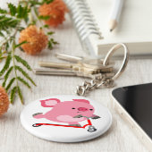Cute Scooter Riding Cartoon Pig Sleutelhanger (Zijkant)