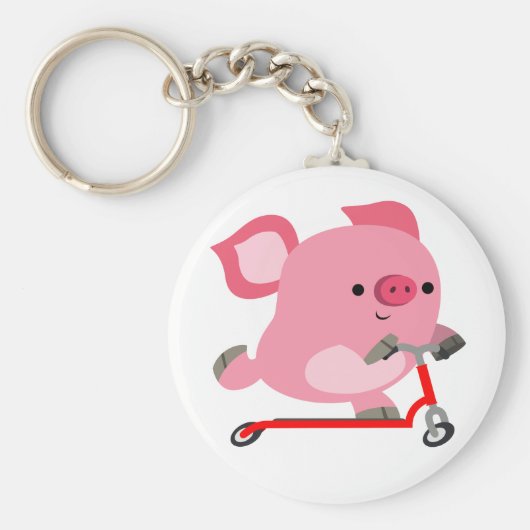 Cute Scooter Riding Cartoon Pig Sleutelhanger (Voorkant)