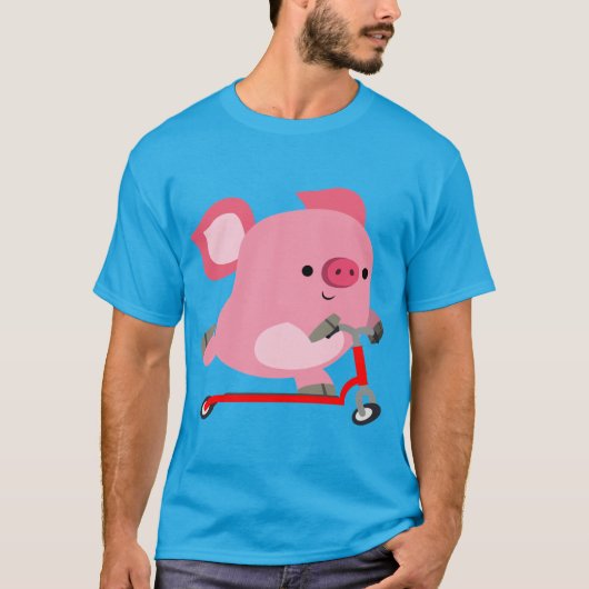 Cute Scooter Riding Cartoon Pig T-shirt (Voorkant)