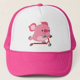 Cute Scooter Riding Cartoon Pig Trucker Pet