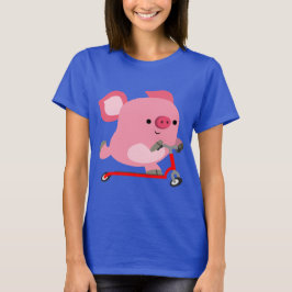 Cute Scooter Riding Cartoon Pig Women T-shirt