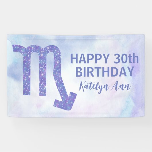 Cute Scorpio Custom Paars Happy Birthday Spandoek (Horizontaal)