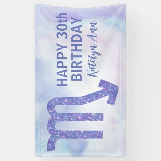 Cute Scorpio Custom Paars Happy Birthday Spandoek (Verticaal)