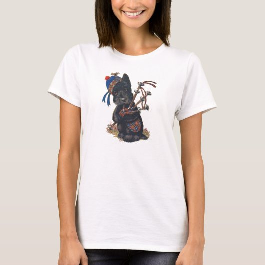 Cute Scottie die Bagpipes afspeelt T-shirt (Voorkant)