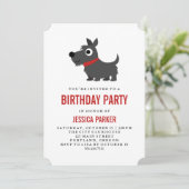 Cute Scottie Dog Black and Red Birthday Party Kaart (Staand voorkant)
