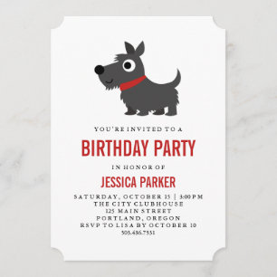 Cute Scottie Dog Black and Red Birthday Party Kaart