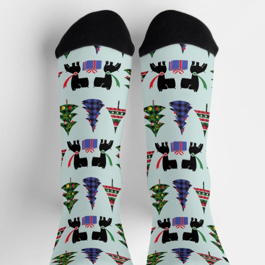 Cute Scottie Dogs and Christmas Trees Pattern Sokken (Top)