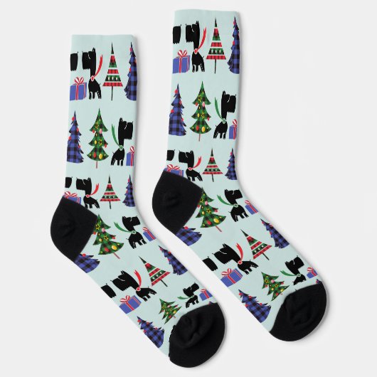 Cute Scottie Dogs and Christmas Trees Pattern Sokken (Rechts)