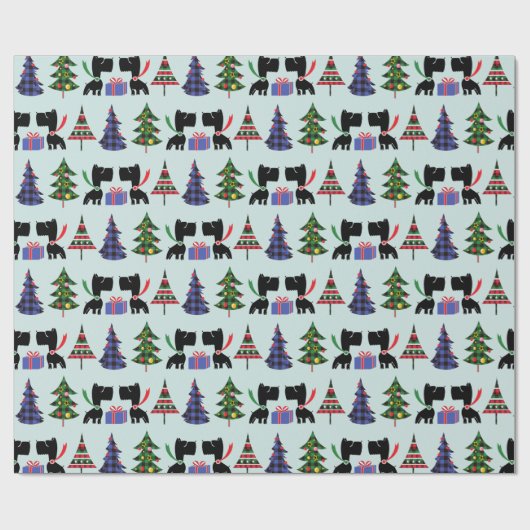 Cute Scottie Dogs en kerstbomen Pattern Cadeaupapier (Vlak)