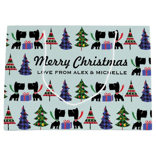 Cute Scottie Dogs en kerstbomen Pattern Groot Cadeauzakje (Voorkant)