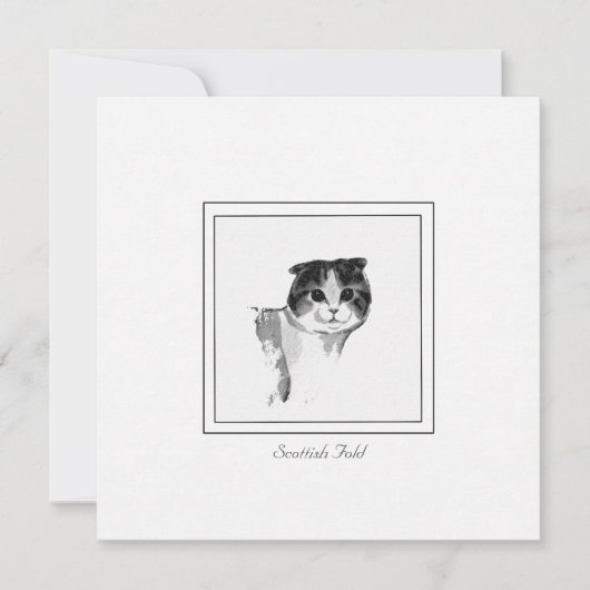 Cute Scottish Fold Cat Charcoal Drawing Note Card Notitiekaartje (Voorkant)