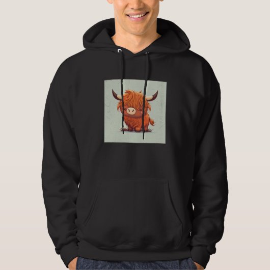 Cute Scottish Highland Cow Illustration Little Hor Hoodie (Voorkant)