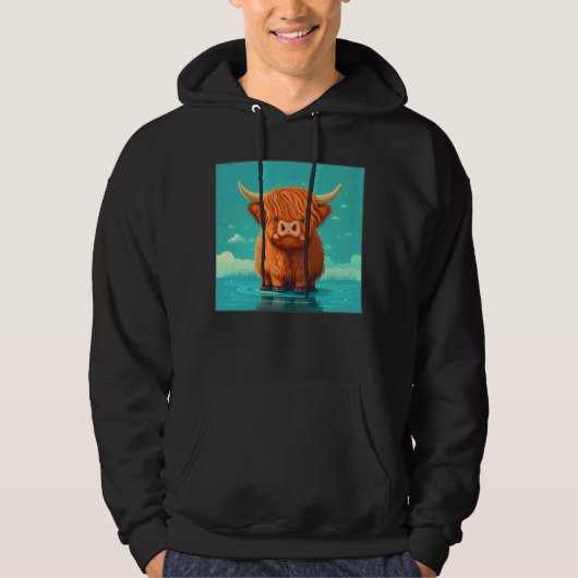 Cute Scottish Highland Cow Illustration Little Hor Hoodie (Voorkant)