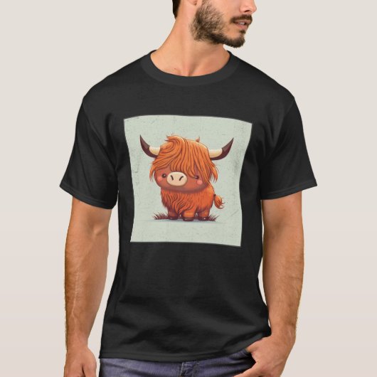 Cute Scottish Highland Cow Illustration Little Hor T-shirt (Voorkant)