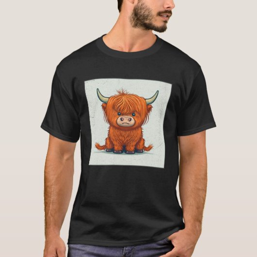 Cute Scottish Highland Cow Illustration Little Hor T-shirt (Voorkant)