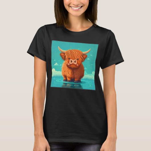 Cute Scottish Highland Cow Illustration Little Hor T-shirt (Voorkant)