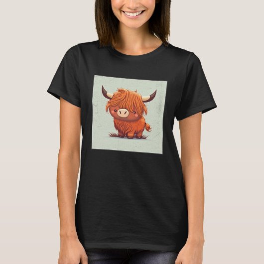 Cute Scottish Highland Cow Illustration Little Hor T-shirt (Voorkant)