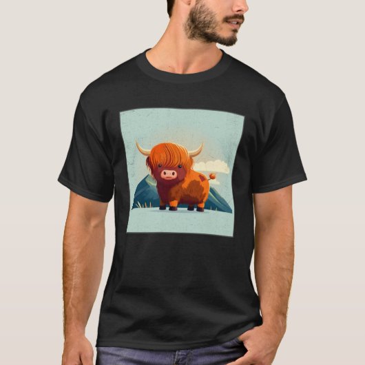 Cute Scottish Highland Cow Illustration Little Hor T-shirt (Voorkant)