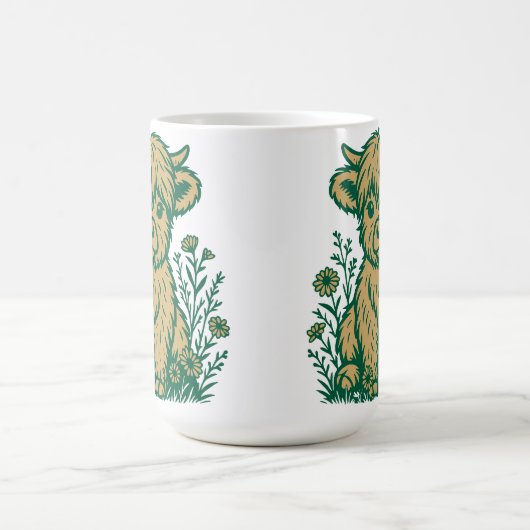 Cute Scottish Highland Cow & Wildflowers Koffiemok (Center)