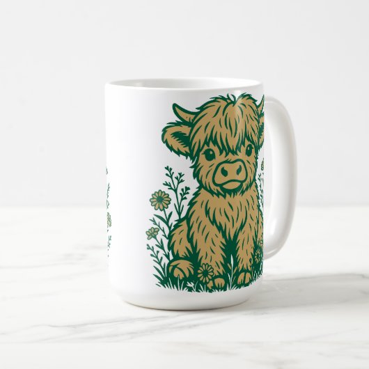 Cute Scottish Highland Cow & Wildflowers Koffiemok (Voorkant rechts)