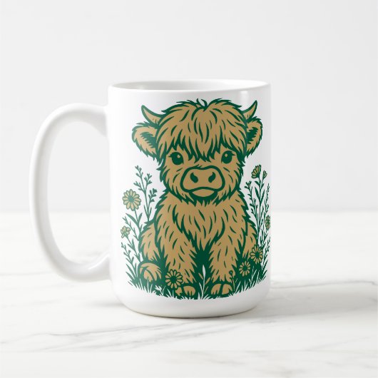 Cute Scottish Highland Cow & Wildflowers Koffiemok (Links)