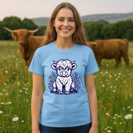 Cute Scottish Highland Cow & Wildflowers T-shirt