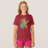 Cute Scottish Highland Koe Plays Guitar T-Shirt (Voorkant volledig)