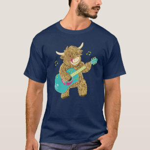Cute Scottish Highland Koe Plays Guitar T-shirt