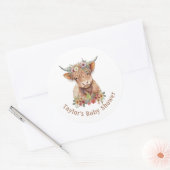 Cute Scottish Highland Koe Waterverf Pink Peach C Ronde Sticker (Envelop)