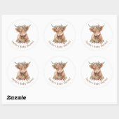 Cute Scottish Highland Koe Waterverf Pink Peach C Ronde Sticker (Vel)