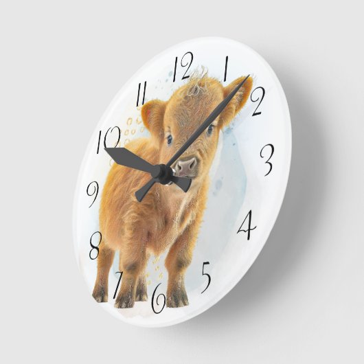 Cute Scottish Highlander Koe Ronde Klok (Hoek)