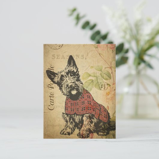  Cute Scottish Terrier Dog Floral Briefkaart (Staand voorkant)