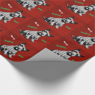 CUTE SCOTTISH TERRIER DOG, MERRY CHRISTMAS SCOTTIE CADEAUPAPIER
