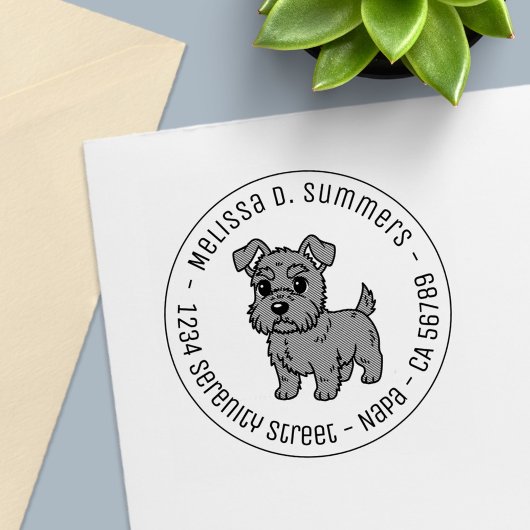 Cute Scottish Terrier Dog Round Address Zelfinktende Stempel