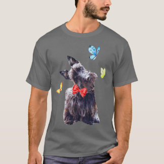 Cute Scottish Terrier with Butterflies Design T-shirt