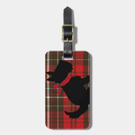 Cute Scotty Dog & Red Tartan Bagagelabel (Voorkant verticaal)