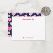 Cute Scribble Heart Pattern Blue Valentijnsdag Notitiekaartje (Voorkant / Achterkant in situ)