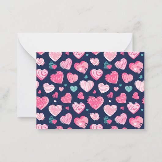 Cute Scribble Heart Pattern Blue Valentijnsdag Notitiekaartje (Achterkant)