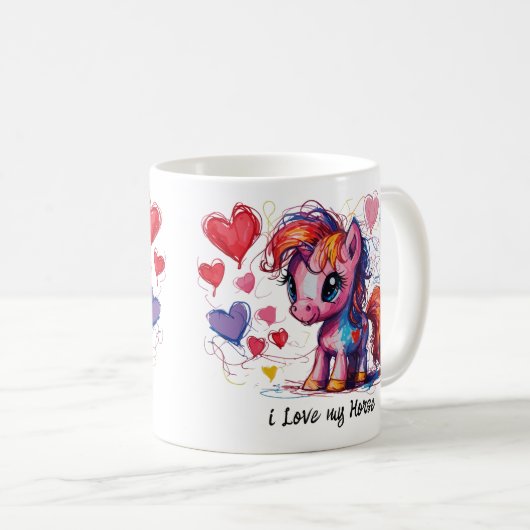 Cute Scribble Pony 1 Koffiemok (Voorkant rechts)